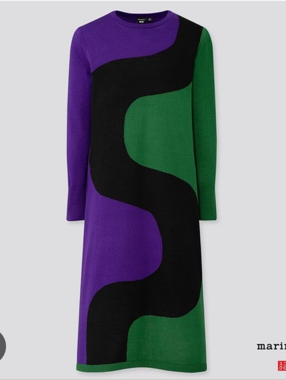 UNIQLO X MARIMEKKO I S Colourblock Wool Blend Midi Dress I purple green black